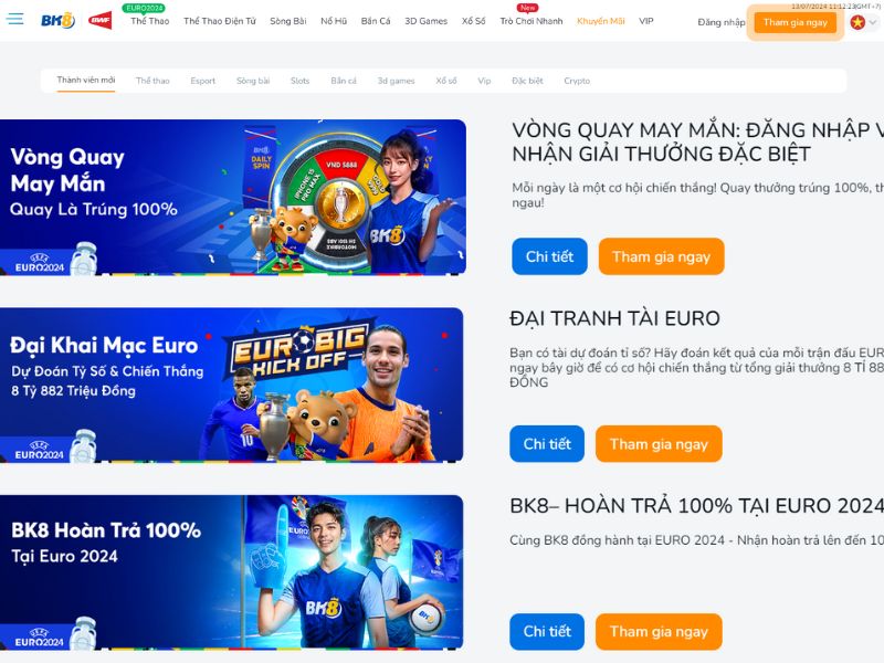 Bk8 hoàn trả 100% tại Euro